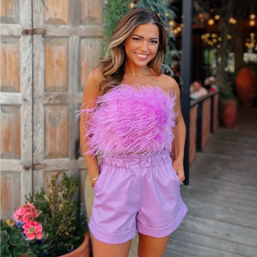 BuddyLove strapless feather crop top xs